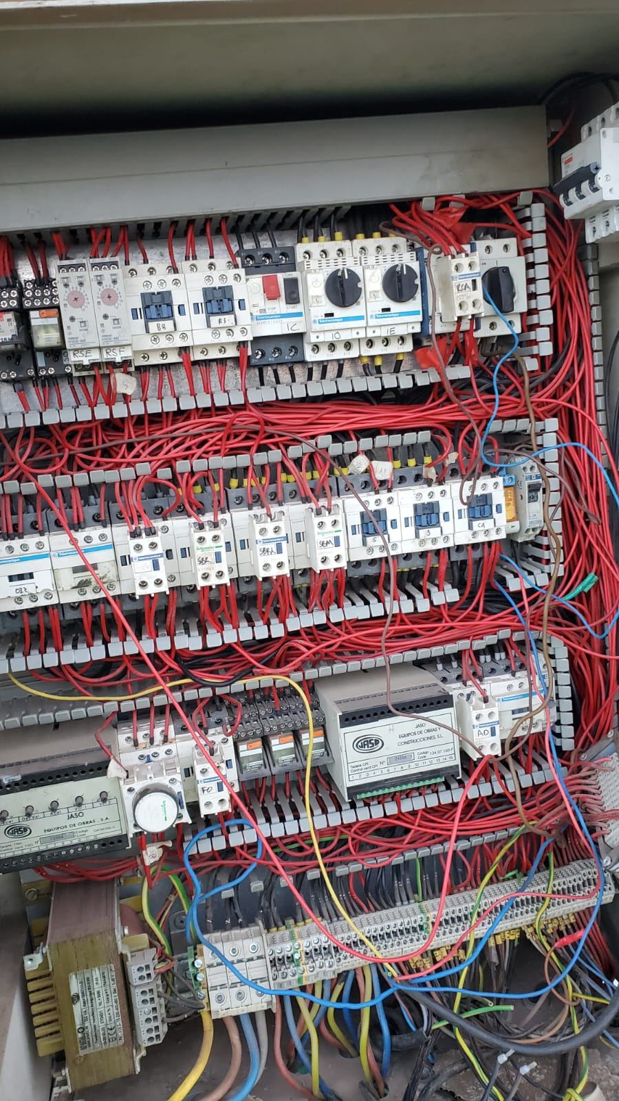 Industrial control panel with contactors and relays