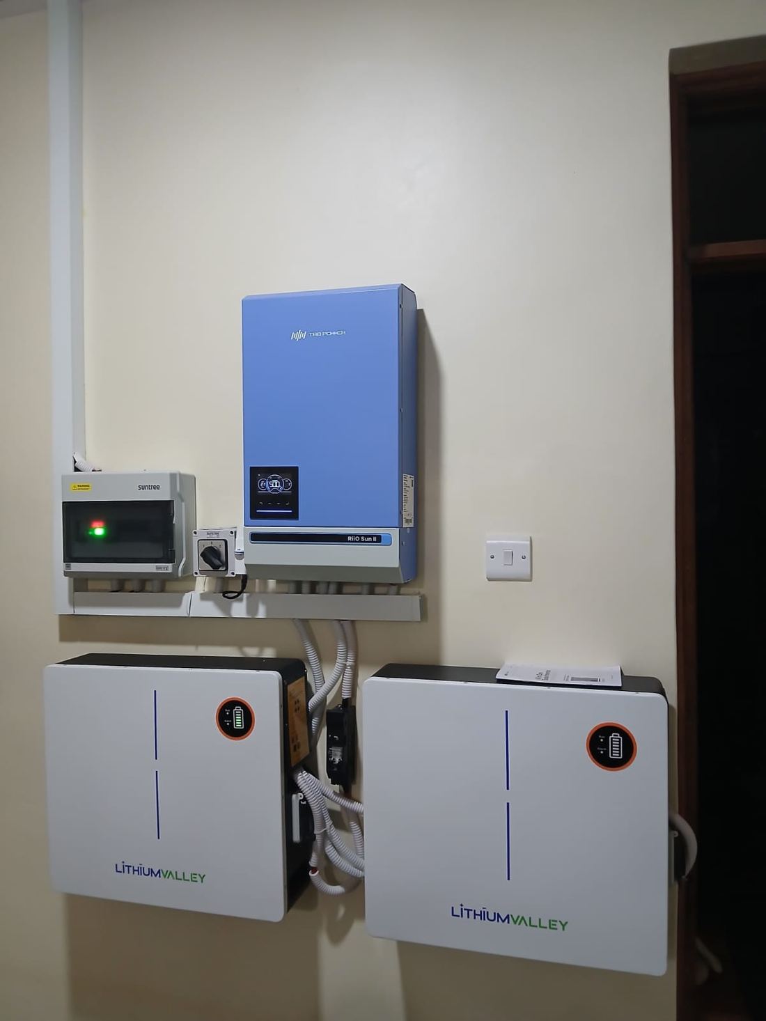 Wall-mounted solar inverter with lithium battery backup units